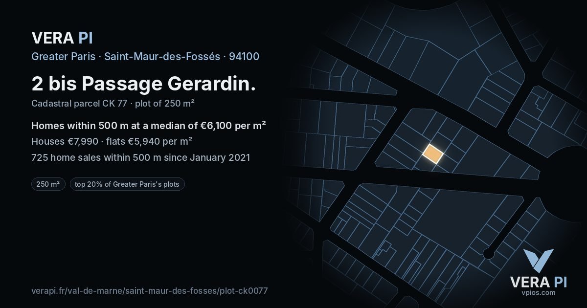2 bis Passage Gerardin, Saint-Maur-des-Fossés at night – the plot lit, the parcels around coloured by the prices near them