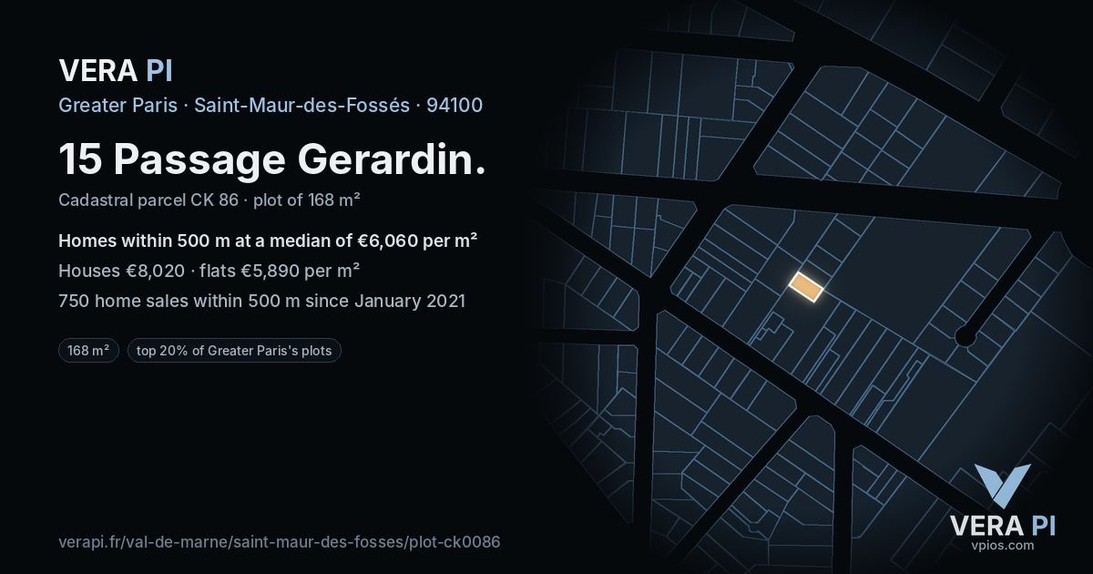 15 Passage Gerardin, Saint-Maur-des-Fossés at night – the plot lit, the parcels around coloured by the prices near them