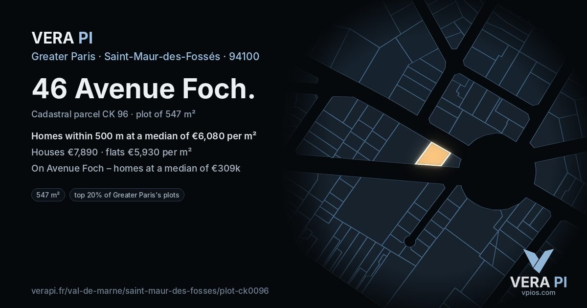 46 Avenue Foch, Saint-Maur-des-Fossés at night – the plot lit, the parcels around coloured by the prices near them