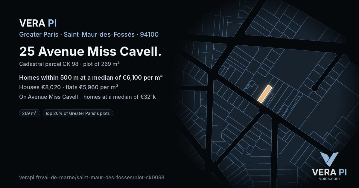 25 Avenue Miss Cavell, Saint-Maur-des-Fossés at night – the plot lit, the parcels around coloured by the prices near them
