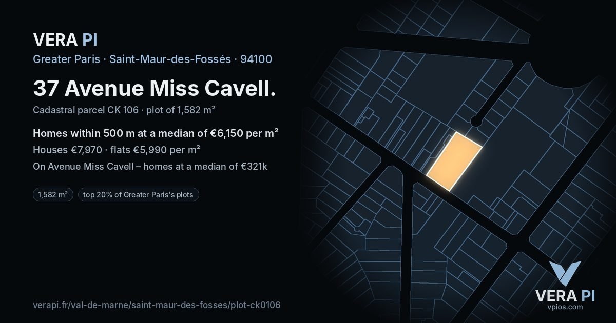 37 Avenue Miss Cavell, Saint-Maur-des-Fossés at night – the plot lit, the parcels around coloured by the prices near them
