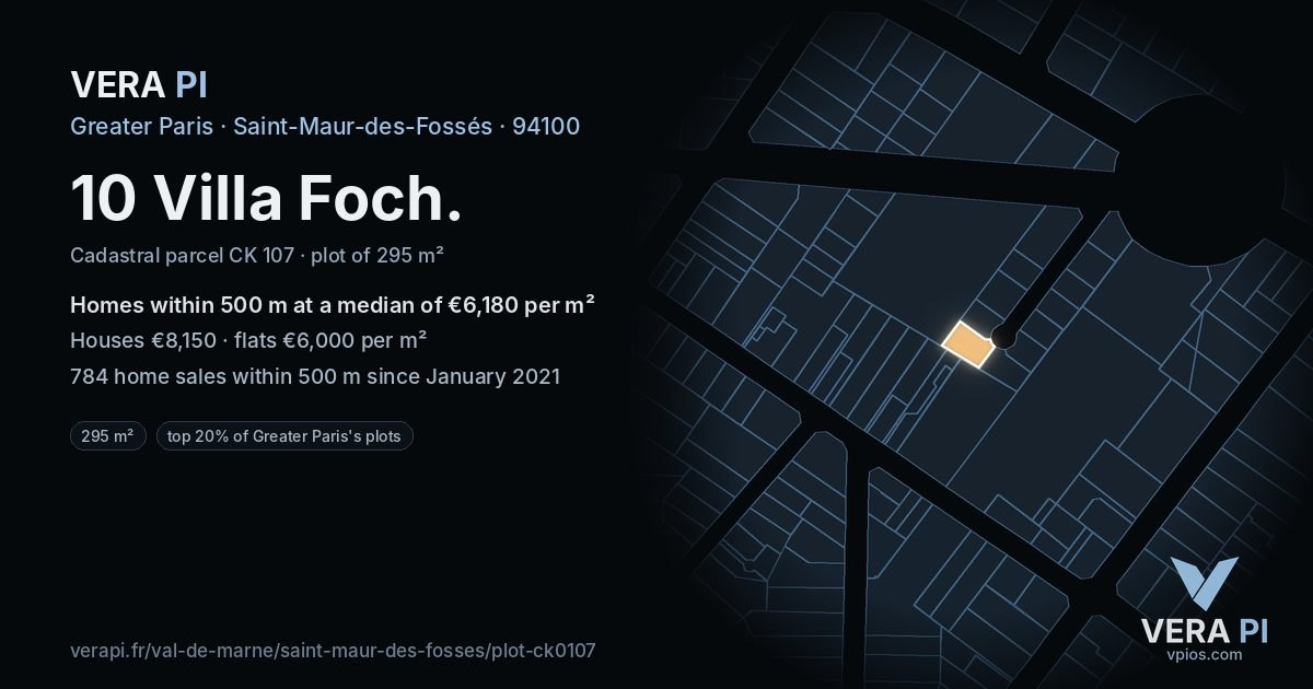 10 Villa Foch, Saint-Maur-des-Fossés at night – the plot lit, the parcels around coloured by the prices near them