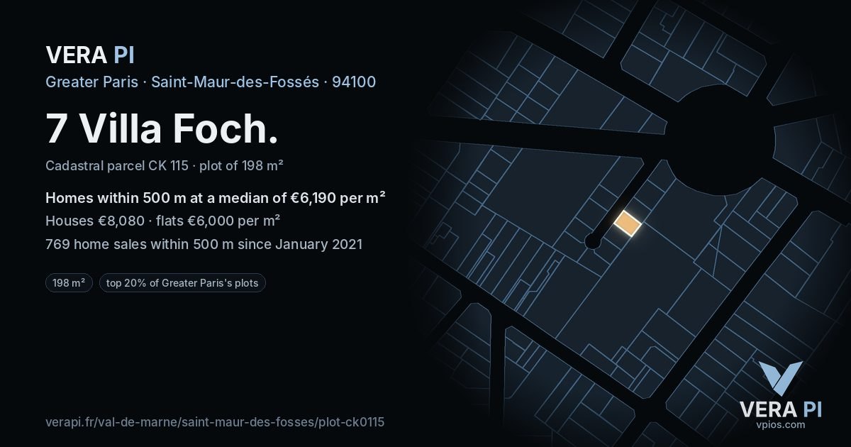 7 Villa Foch, Saint-Maur-des-Fossés at night – the plot lit, the parcels around coloured by the prices near them
