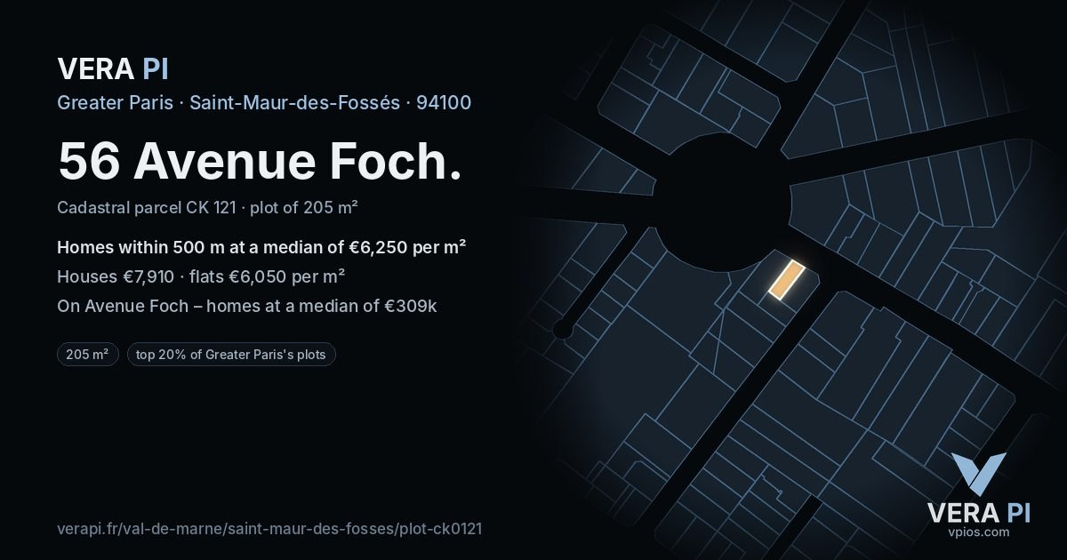 56 Avenue Foch, Saint-Maur-des-Fossés at night – the plot lit, the parcels around coloured by the prices near them