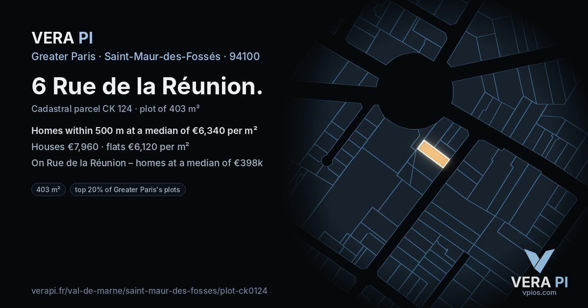 6 Rue de la Réunion, Saint-Maur-des-Fossés at night – the plot lit, the parcels around coloured by the prices near them