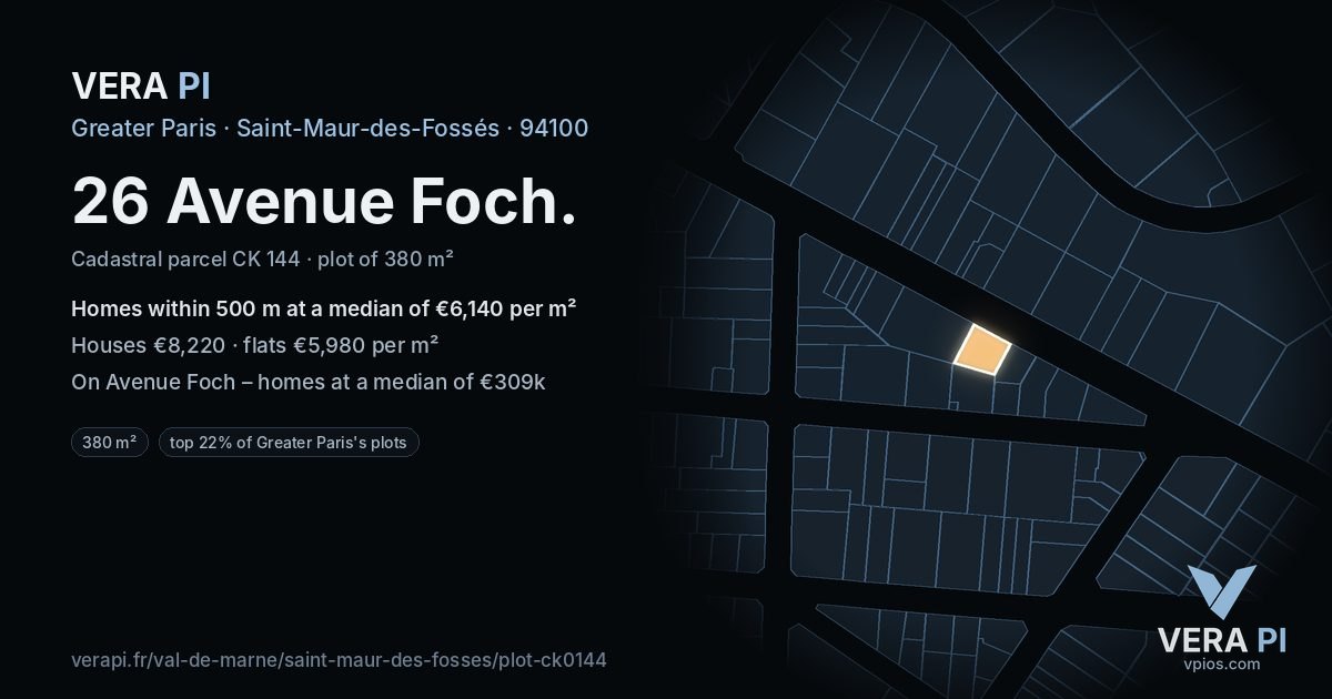 26 Avenue Foch, Saint-Maur-des-Fossés at night – the plot lit, the parcels around coloured by the prices near them