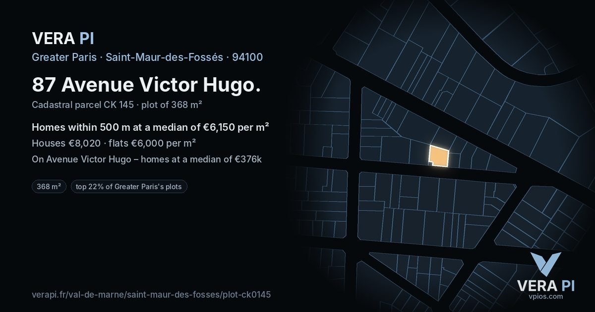 87 Avenue Victor Hugo, Saint-Maur-des-Fossés at night – the plot lit, the parcels around coloured by the prices near them
