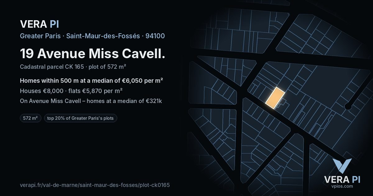 19 Avenue Miss Cavell, Saint-Maur-des-Fossés at night – the plot lit, the parcels around coloured by the prices near them