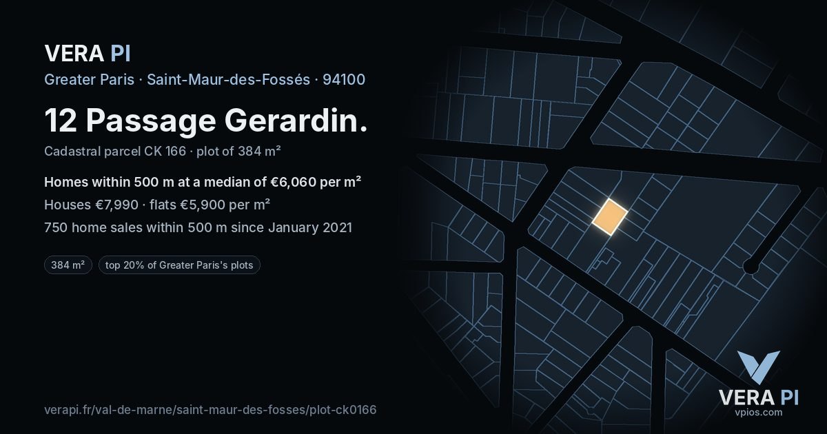 12 Passage Gerardin, Saint-Maur-des-Fossés at night – the plot lit, the parcels around coloured by the prices near them