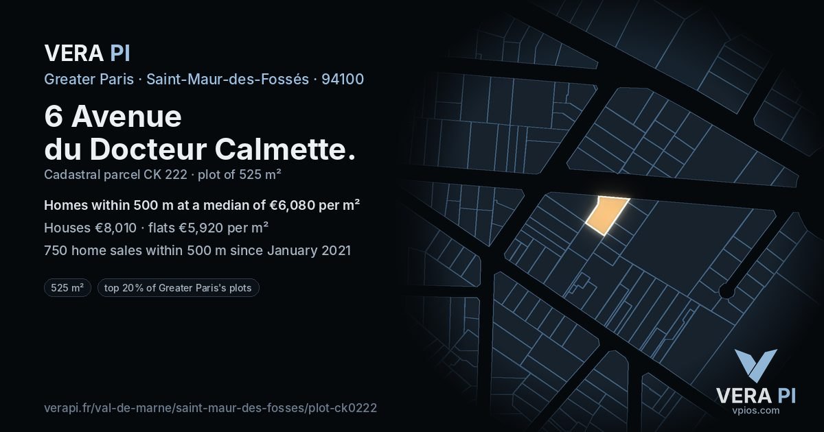 6 Avenue du Docteur Calmette, Saint-Maur-des-Fossés at night – the plot lit, the parcels around coloured by the prices near them