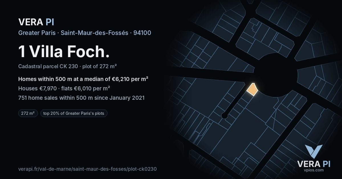 1 Villa Foch, Saint-Maur-des-Fossés at night – the plot lit, the parcels around coloured by the prices near them
