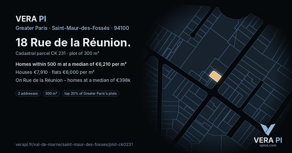 18 Rue de la Réunion, Saint-Maur-des-Fossés at night – the plot lit, the parcels around coloured by the prices near them