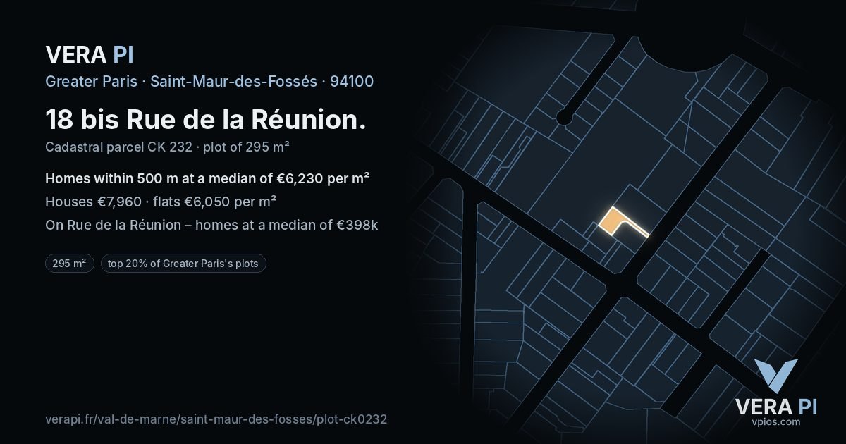 18 bis Rue de la Réunion, Saint-Maur-des-Fossés at night – the plot lit, the parcels around coloured by the prices near them