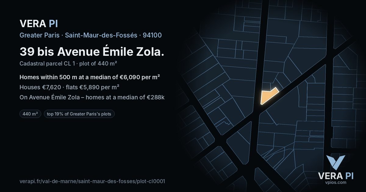 39 bis Avenue Émile Zola, Saint-Maur-des-Fossés at night – the plot lit, the parcels around coloured by the prices near them