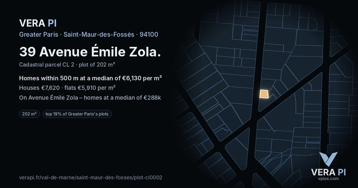 39 Avenue Émile Zola, Saint-Maur-des-Fossés at night – the plot lit, the parcels around coloured by the prices near them