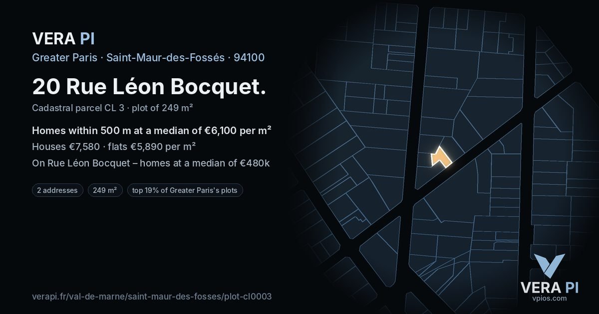 20 Rue Léon Bocquet, Saint-Maur-des-Fossés at night – the plot lit, the parcels around coloured by the prices near them