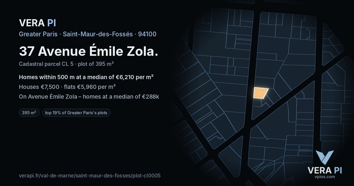 37 Avenue Émile Zola, Saint-Maur-des-Fossés at night – the plot lit, the parcels around coloured by the prices near them