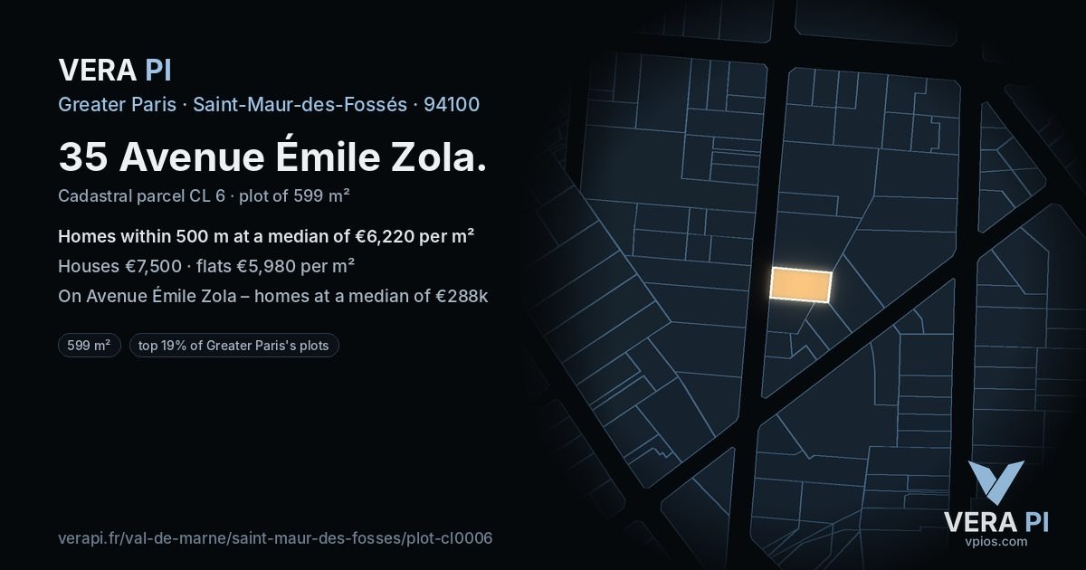 35 Avenue Émile Zola, Saint-Maur-des-Fossés at night – the plot lit, the parcels around coloured by the prices near them