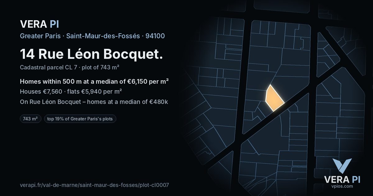 14 Rue Léon Bocquet, Saint-Maur-des-Fossés at night – the plot lit, the parcels around coloured by the prices near them