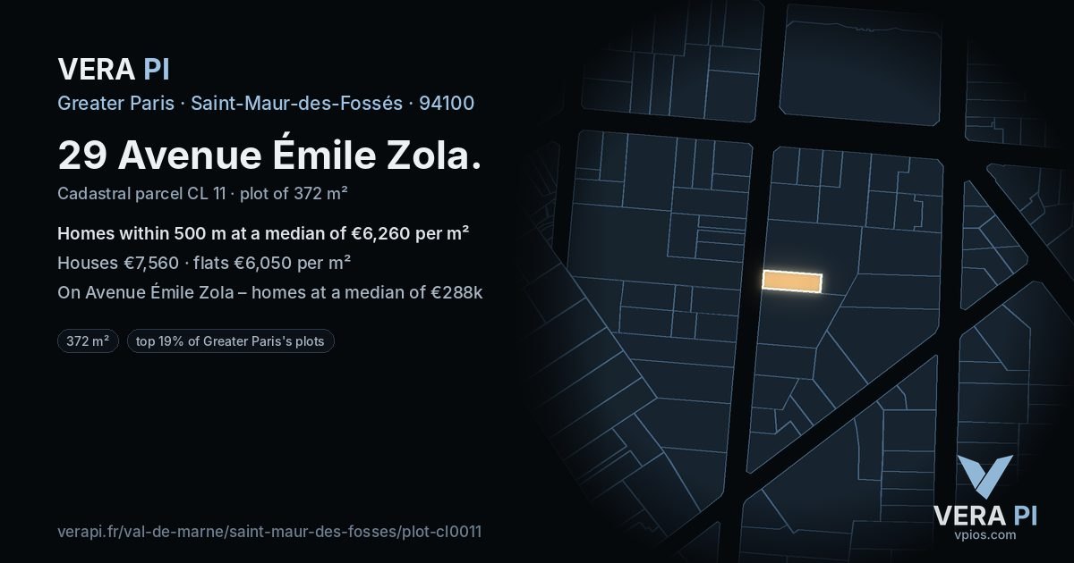 29 Avenue Émile Zola, Saint-Maur-des-Fossés at night – the plot lit, the parcels around coloured by the prices near them