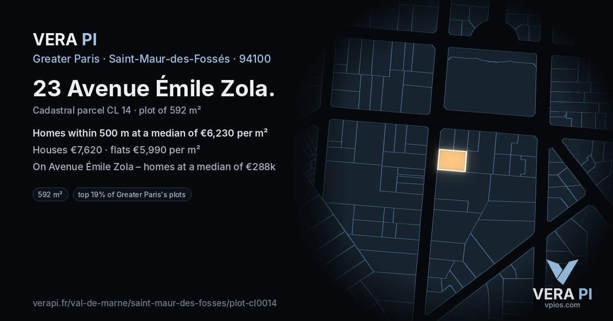 23 Avenue Émile Zola, Saint-Maur-des-Fossés at night – the plot lit, the parcels around coloured by the prices near them