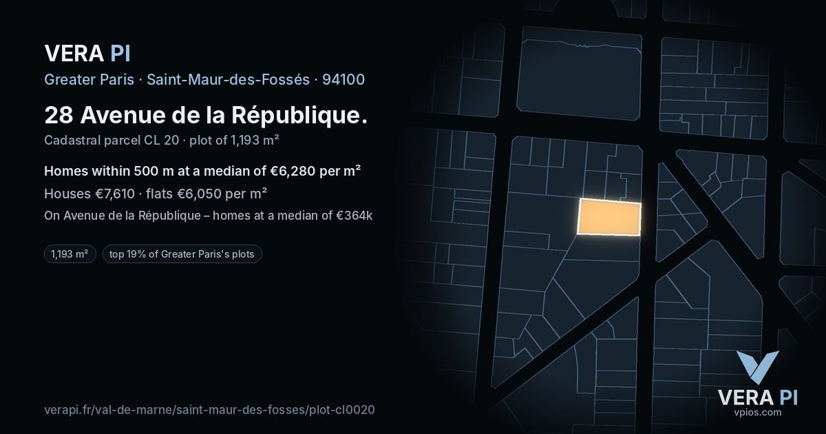 28 Avenue de la République, Saint-Maur-des-Fossés at night – the plot lit, the parcels around coloured by the prices near them