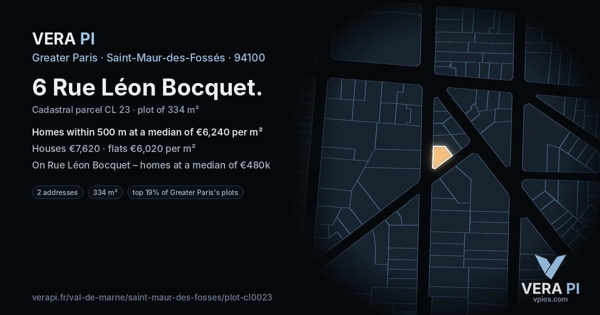 6 Rue Léon Bocquet, Saint-Maur-des-Fossés at night – the plot lit, the parcels around coloured by the prices near them