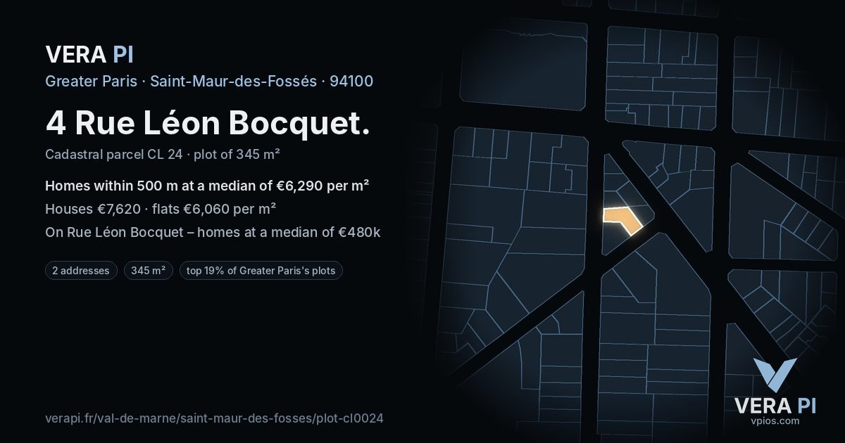 4 Rue Léon Bocquet, Saint-Maur-des-Fossés at night – the plot lit, the parcels around coloured by the prices near them