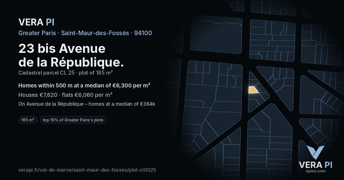 23 bis Avenue de la République, Saint-Maur-des-Fossés at night – the plot lit, the parcels around coloured by the prices near them