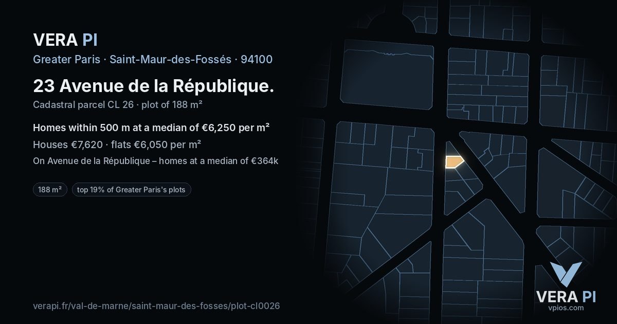 23 Avenue de la République, Saint-Maur-des-Fossés at night – the plot lit, the parcels around coloured by the prices near them