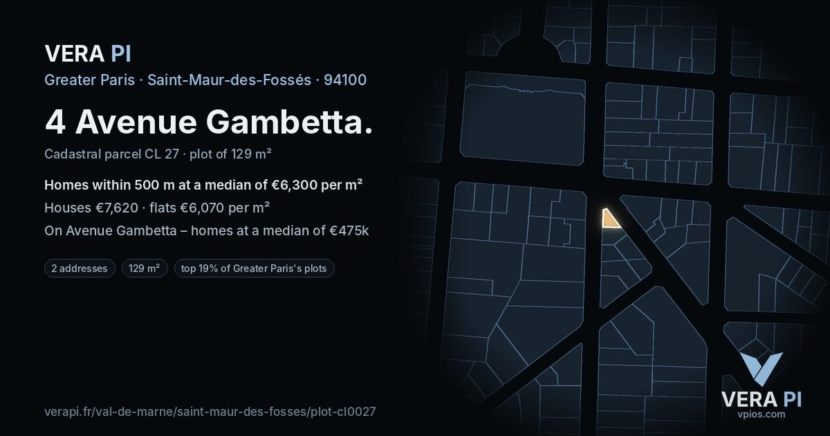 4 Avenue Gambetta, Saint-Maur-des-Fossés at night – the plot lit, the parcels around coloured by the prices near them