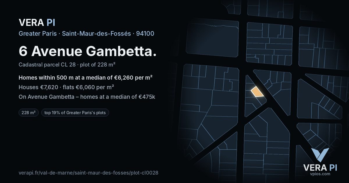 6 Avenue Gambetta, Saint-Maur-des-Fossés at night – the plot lit, the parcels around coloured by the prices near them
