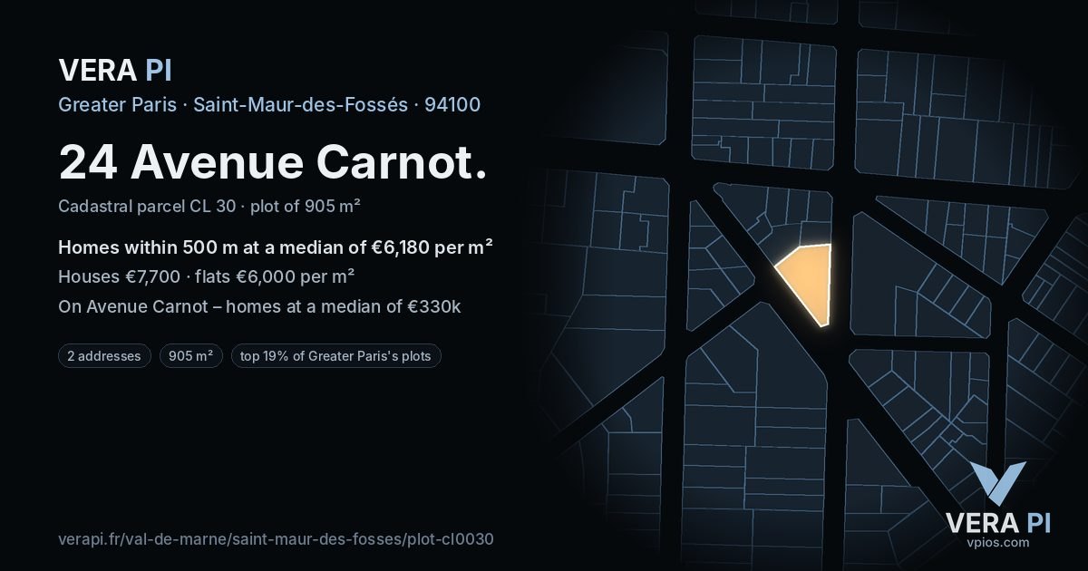 24 Avenue Carnot, Saint-Maur-des-Fossés at night – the plot lit, the parcels around coloured by the prices near them