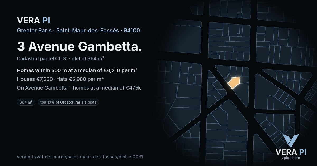 3 Avenue Gambetta, Saint-Maur-des-Fossés at night – the plot lit, the parcels around coloured by the prices near them
