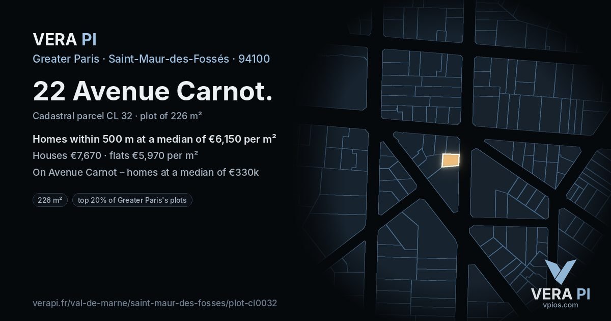 22 Avenue Carnot, Saint-Maur-des-Fossés at night – the plot lit, the parcels around coloured by the prices near them