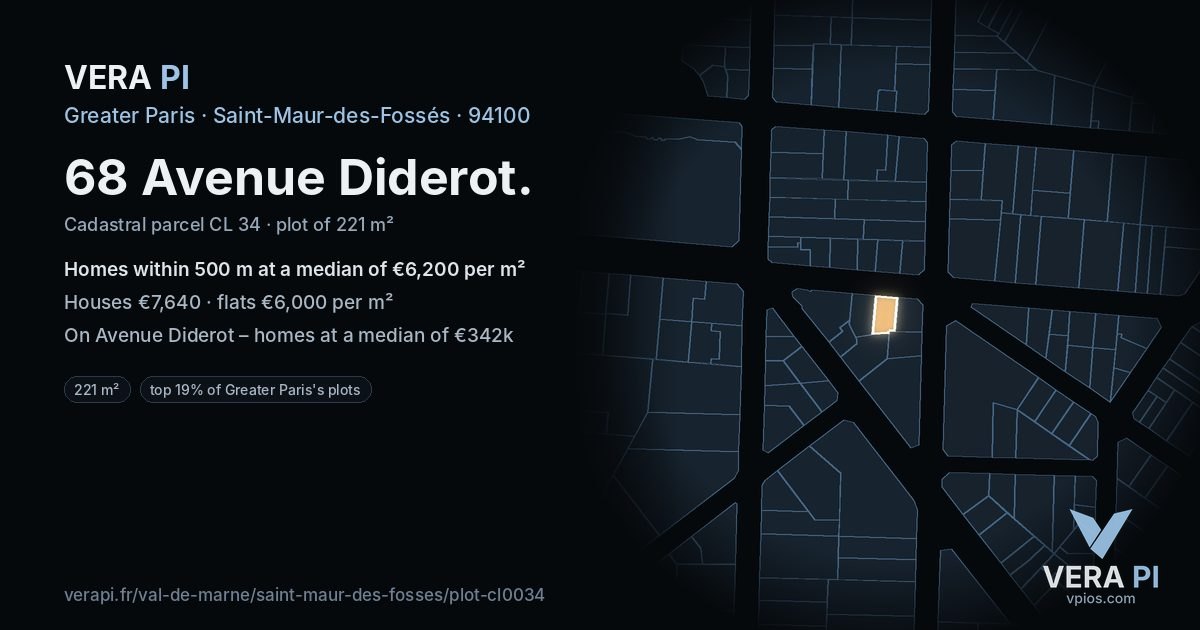 68 Avenue Diderot, Saint-Maur-des-Fossés at night – the plot lit, the parcels around coloured by the prices near them