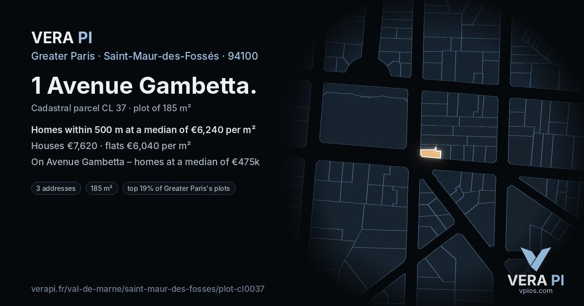 1 Avenue Gambetta, Saint-Maur-des-Fossés at night – the plot lit, the parcels around coloured by the prices near them