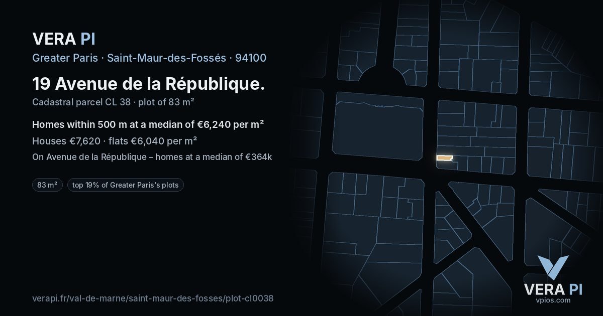 19 Avenue de la République, Saint-Maur-des-Fossés at night – the plot lit, the parcels around coloured by the prices near them