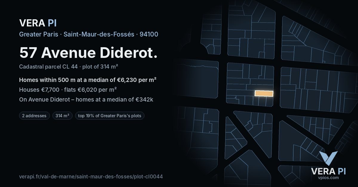 57 Avenue Diderot, Saint-Maur-des-Fossés at night – the plot lit, the parcels around coloured by the prices near them