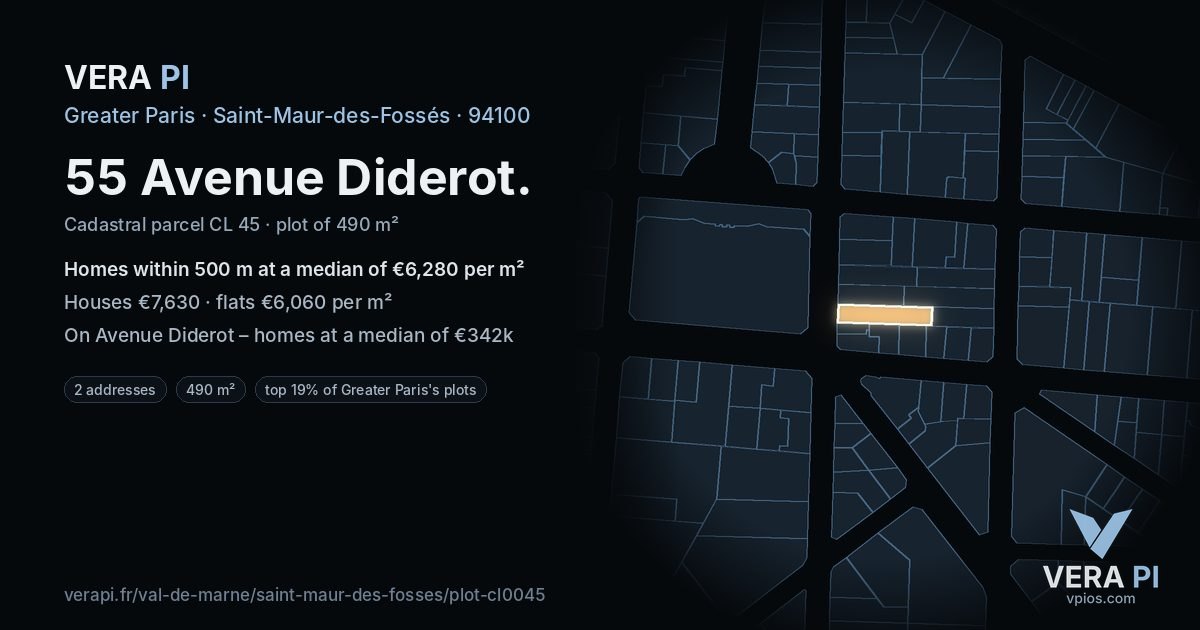 55 Avenue Diderot, Saint-Maur-des-Fossés at night – the plot lit, the parcels around coloured by the prices near them