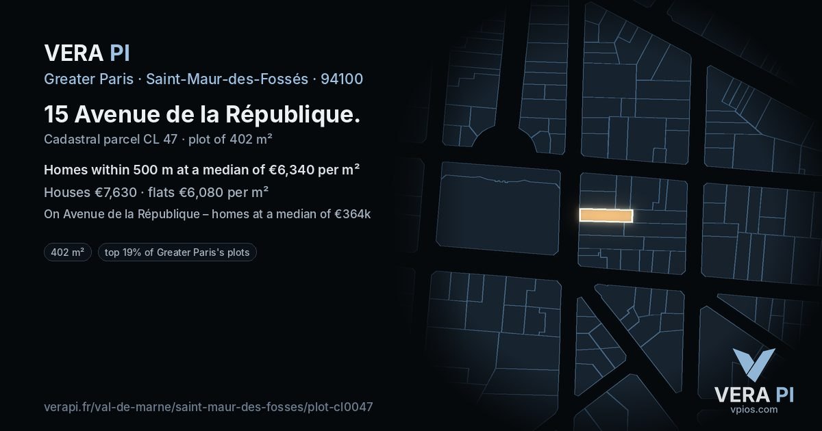 15 Avenue de la République, Saint-Maur-des-Fossés at night – the plot lit, the parcels around coloured by the prices near them