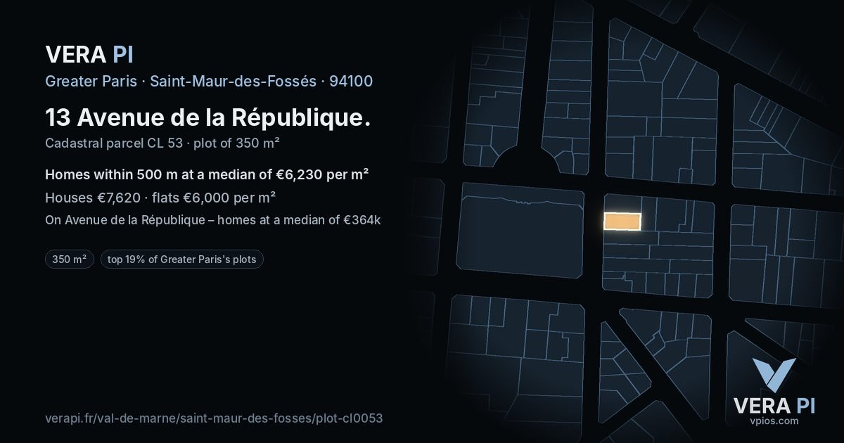 13 Avenue de la République, Saint-Maur-des-Fossés at night – the plot lit, the parcels around coloured by the prices near them