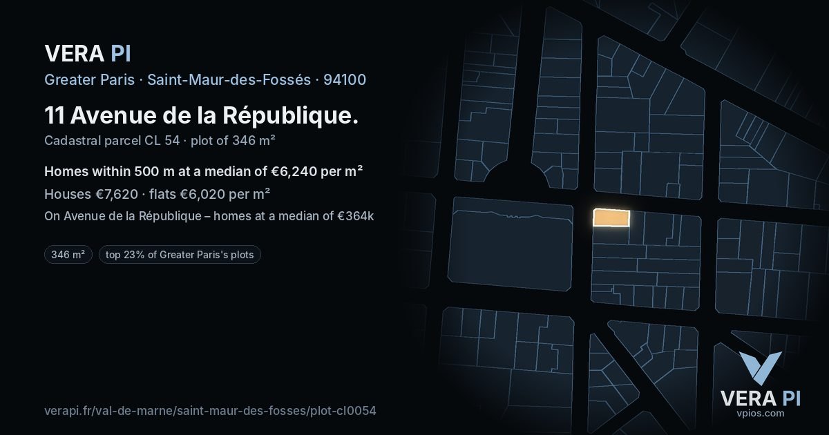 11 Avenue de la République, Saint-Maur-des-Fossés at night – the plot lit, the parcels around coloured by the prices near them