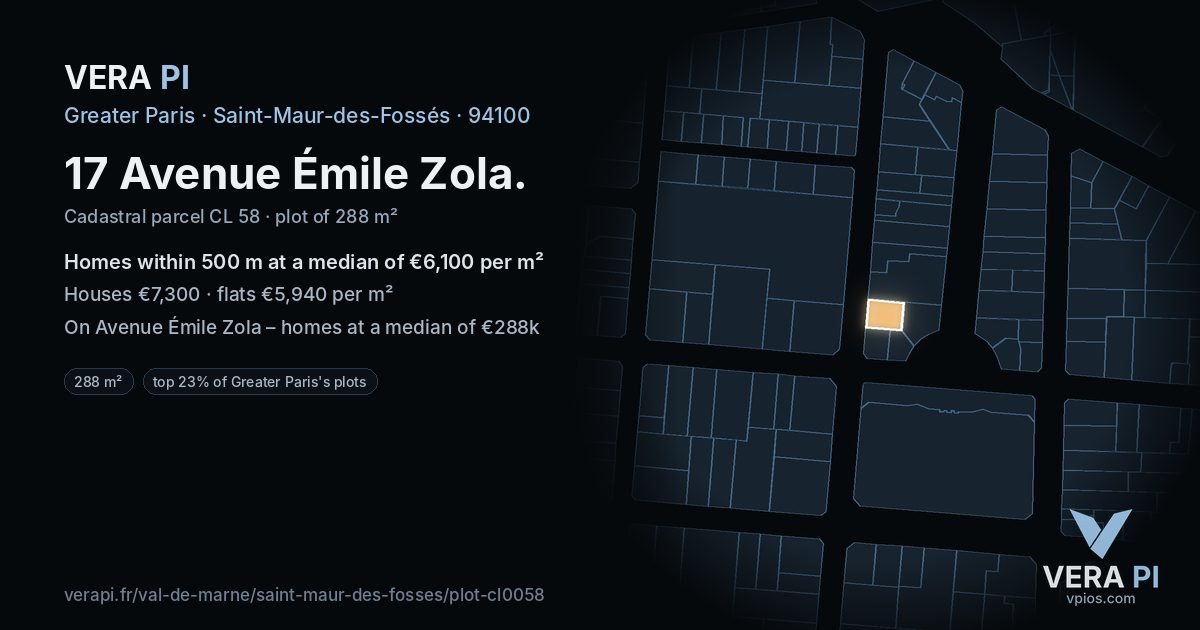 17 Avenue Émile Zola, Saint-Maur-des-Fossés at night – the plot lit, the parcels around coloured by the prices near them