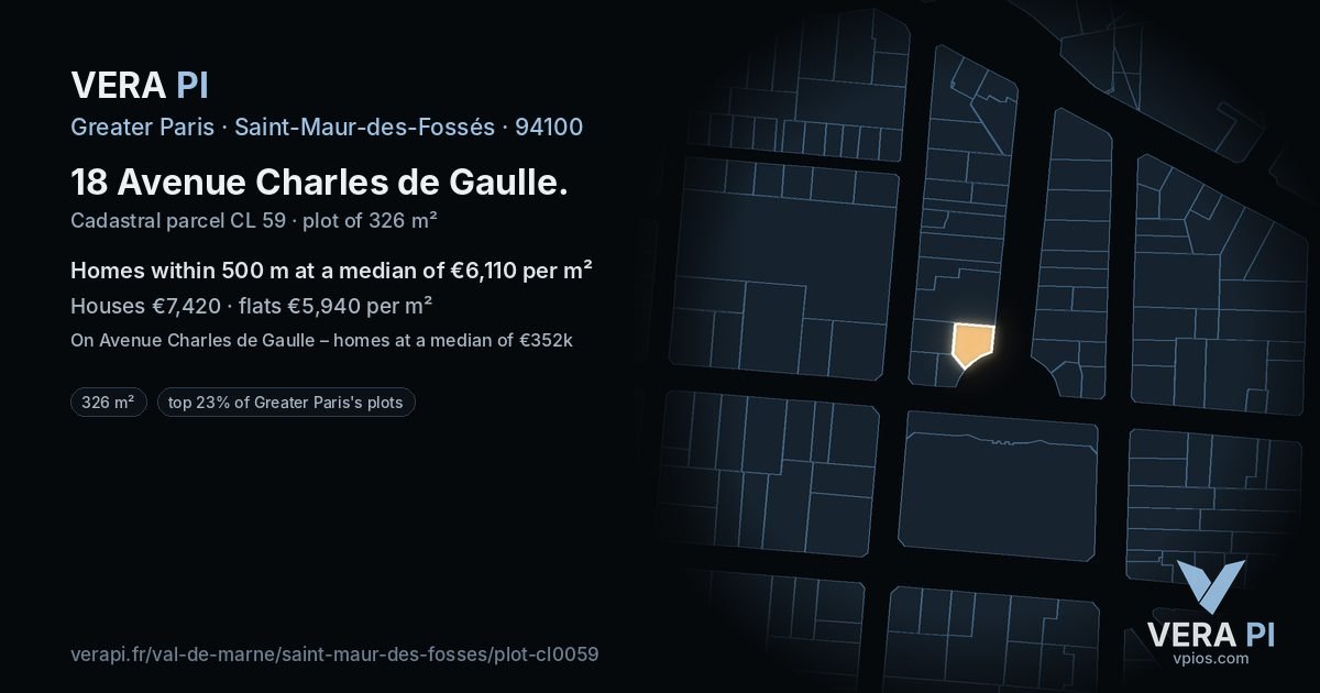 18 Avenue Charles de Gaulle, Saint-Maur-des-Fossés at night – the plot lit, the parcels around coloured by the prices near them