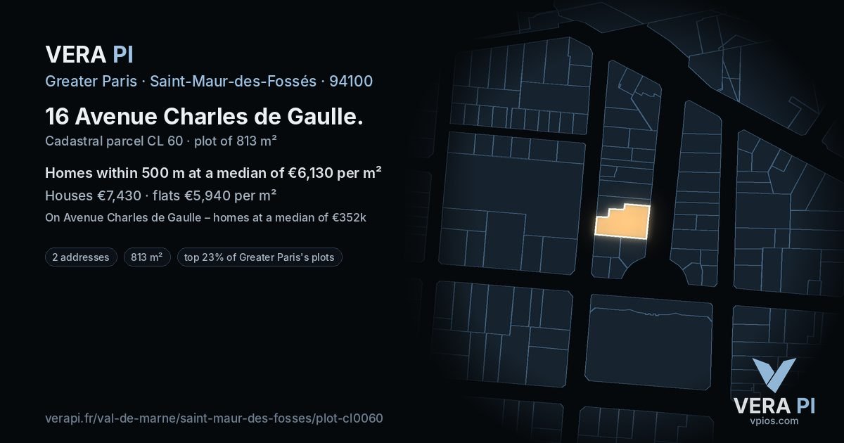 16 Avenue Charles de Gaulle, Saint-Maur-des-Fossés at night – the plot lit, the parcels around coloured by the prices near them