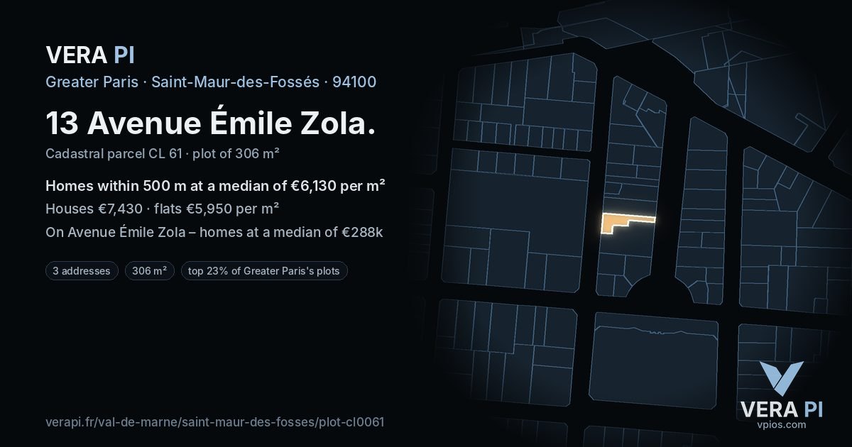 13 Avenue Émile Zola, Saint-Maur-des-Fossés at night – the plot lit, the parcels around coloured by the prices near them