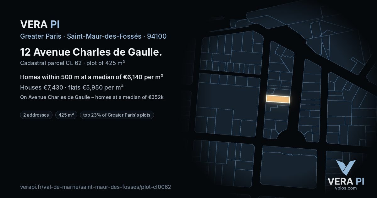 12 Avenue Charles de Gaulle, Saint-Maur-des-Fossés at night – the plot lit, the parcels around coloured by the prices near them