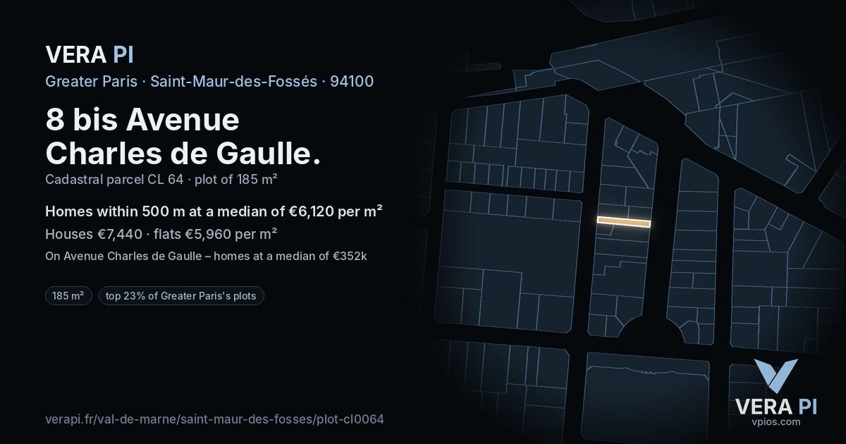8 bis Avenue Charles de Gaulle, Saint-Maur-des-Fossés at night – the plot lit, the parcels around coloured by the prices near them
