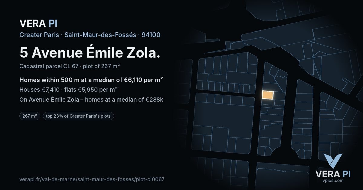 5 Avenue Émile Zola, Saint-Maur-des-Fossés at night – the plot lit, the parcels around coloured by the prices near them